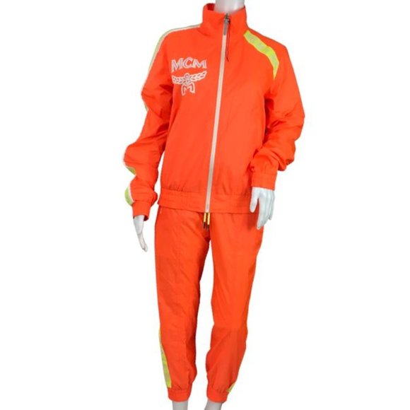 MCM Women Set Bomber Jackets Orange Color Print Logo gi - Picture 1 of 5